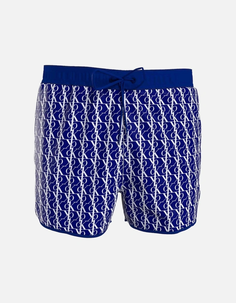 Boys CK One Short Drawstring Swim Shorts, Monogram Bold Blue