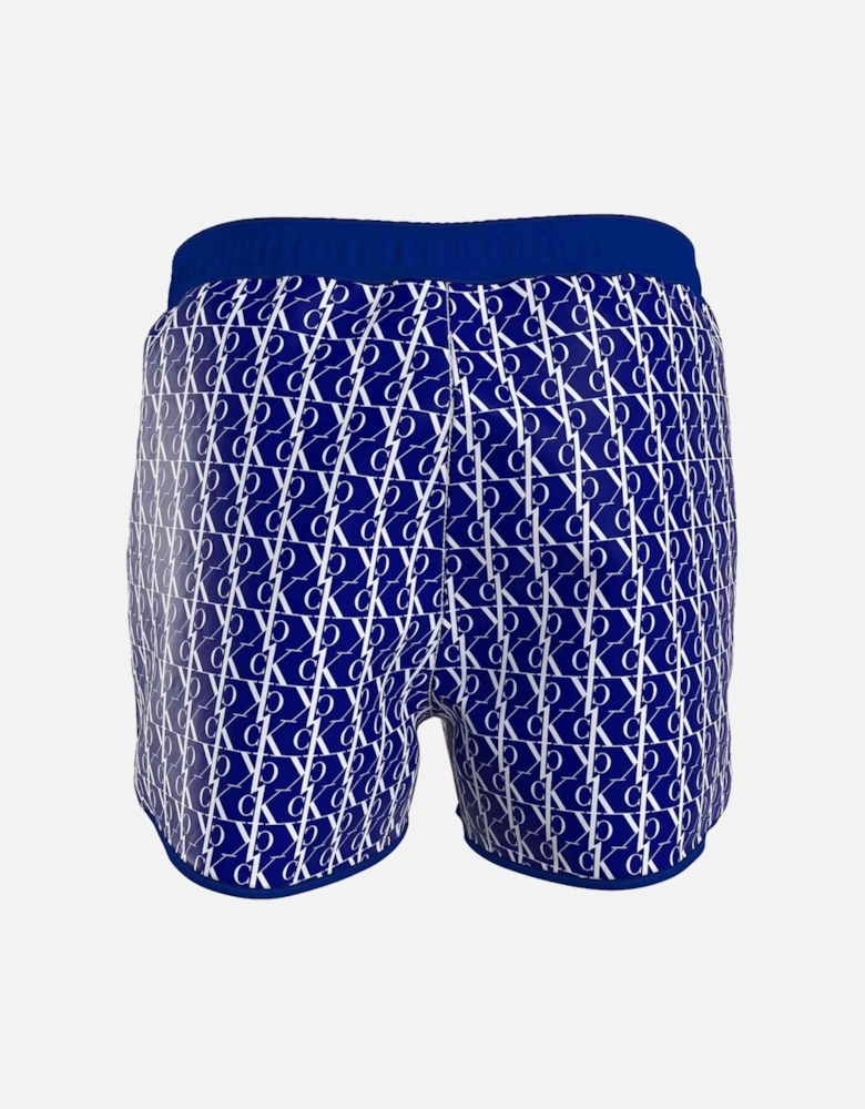 Boys CK One Short Drawstring Swim Shorts, Monogram Bold Blue