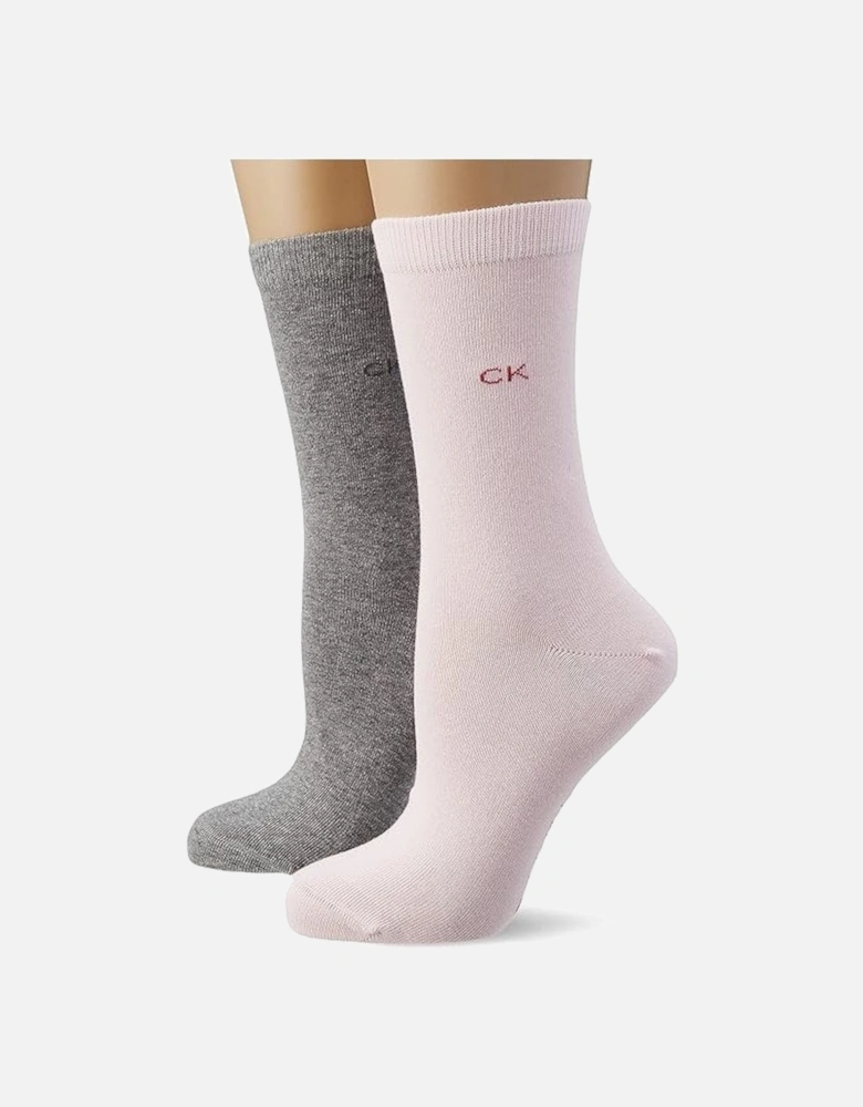 2-Pack Classic Embroidered Logo Women's Socks, Grey/Pink