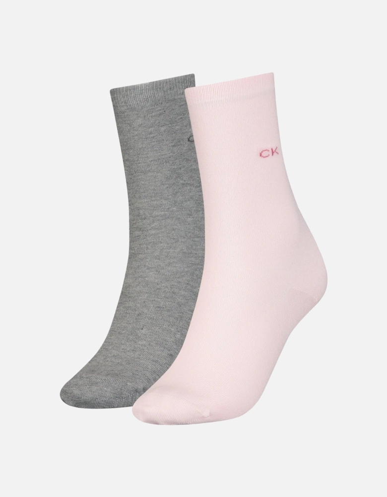 2-Pack Classic Embroidered Logo Women's Socks, Grey/Pink