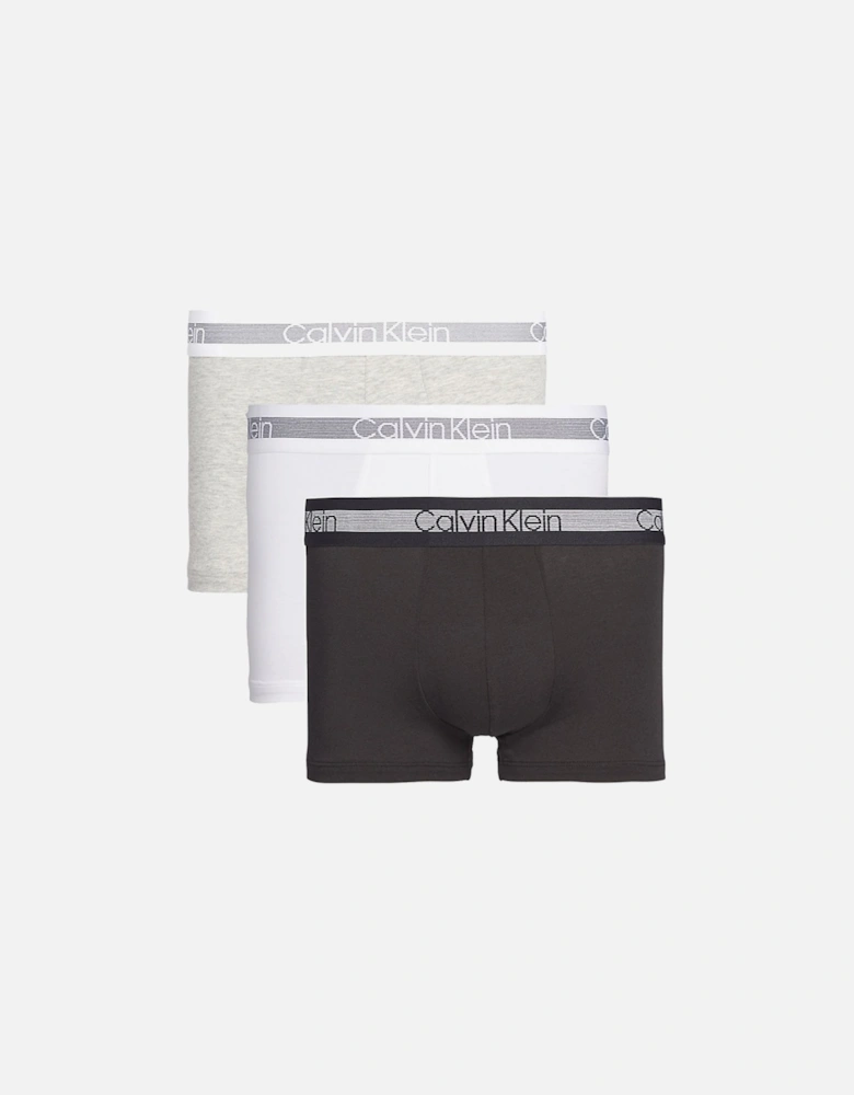 COOLING Cotton Stretch 3 Pack Boxer Trunks, Black / Grey / White