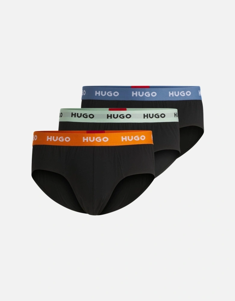 3-Pack Classic Logo Briefs, Black w/ orange/blue/mint