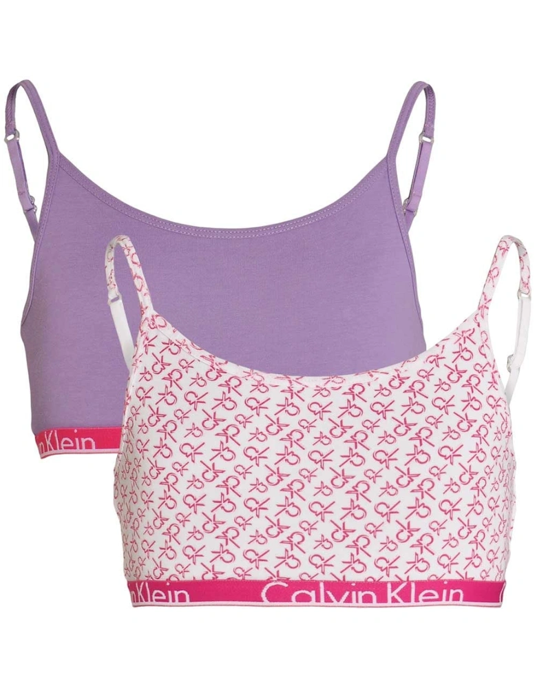 GIRLS 2 Pack Modern Cotton String Bralette, White Logo Print / Chalk Violet