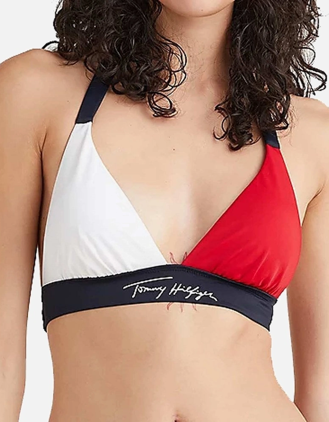 Colour-Blocked Halterneck Padded Bikini Top, Desert Sky