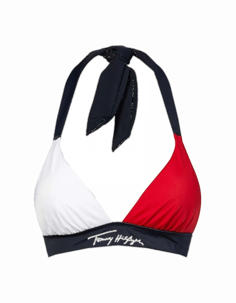 Colour-Blocked Halterneck Padded Bikini Top, Desert Sky