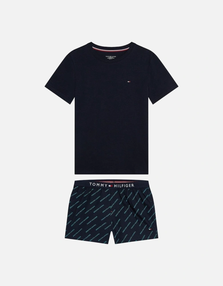 Boys Cotton Short Pyjama Set, Woven Print Desert Sky/Ag/Mini/Logo Aop