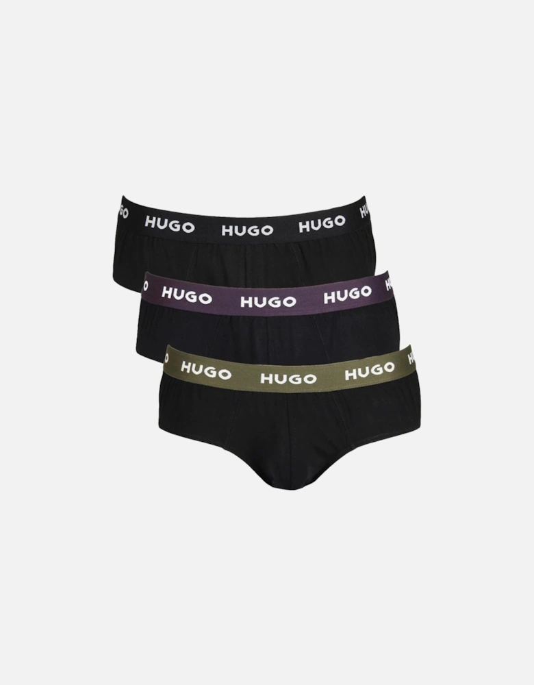 3-Pack Classic Logo Briefs, Black w/ purple/khaki