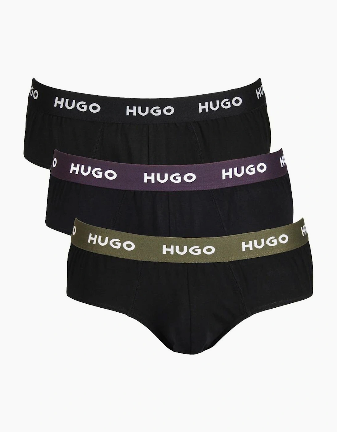 Hugo Boss Men's 3-Pack Classic Logo Briefs, Black w/ purple/khaki - Size: 33/32/32