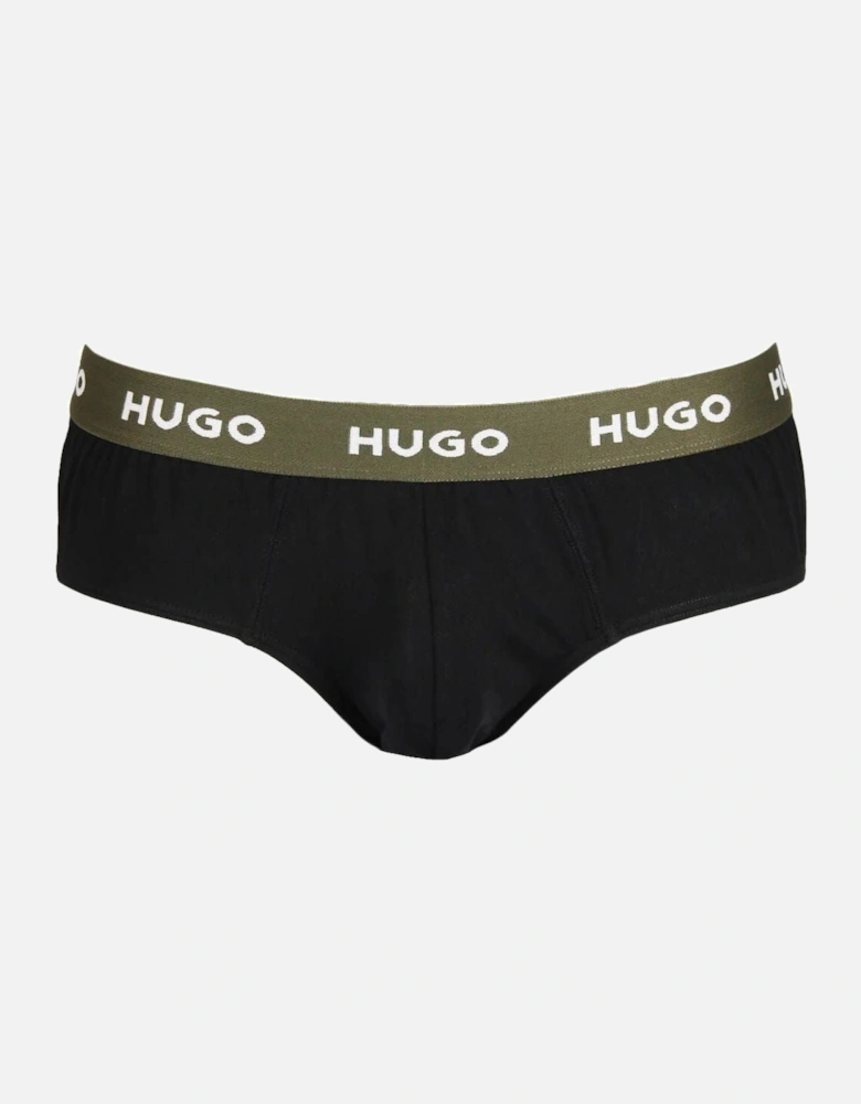 3-Pack Classic Logo Briefs, Black w/ purple/khaki