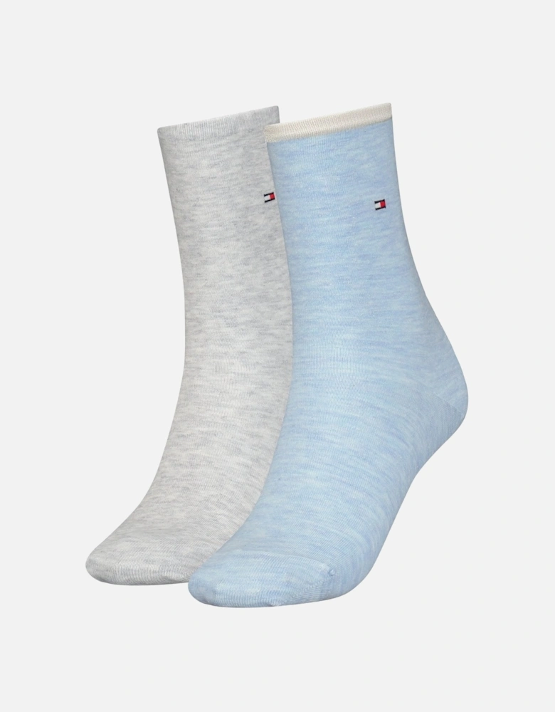 2-Pack Classic Embroidered Logo Women's Socks, Light Blue Melange