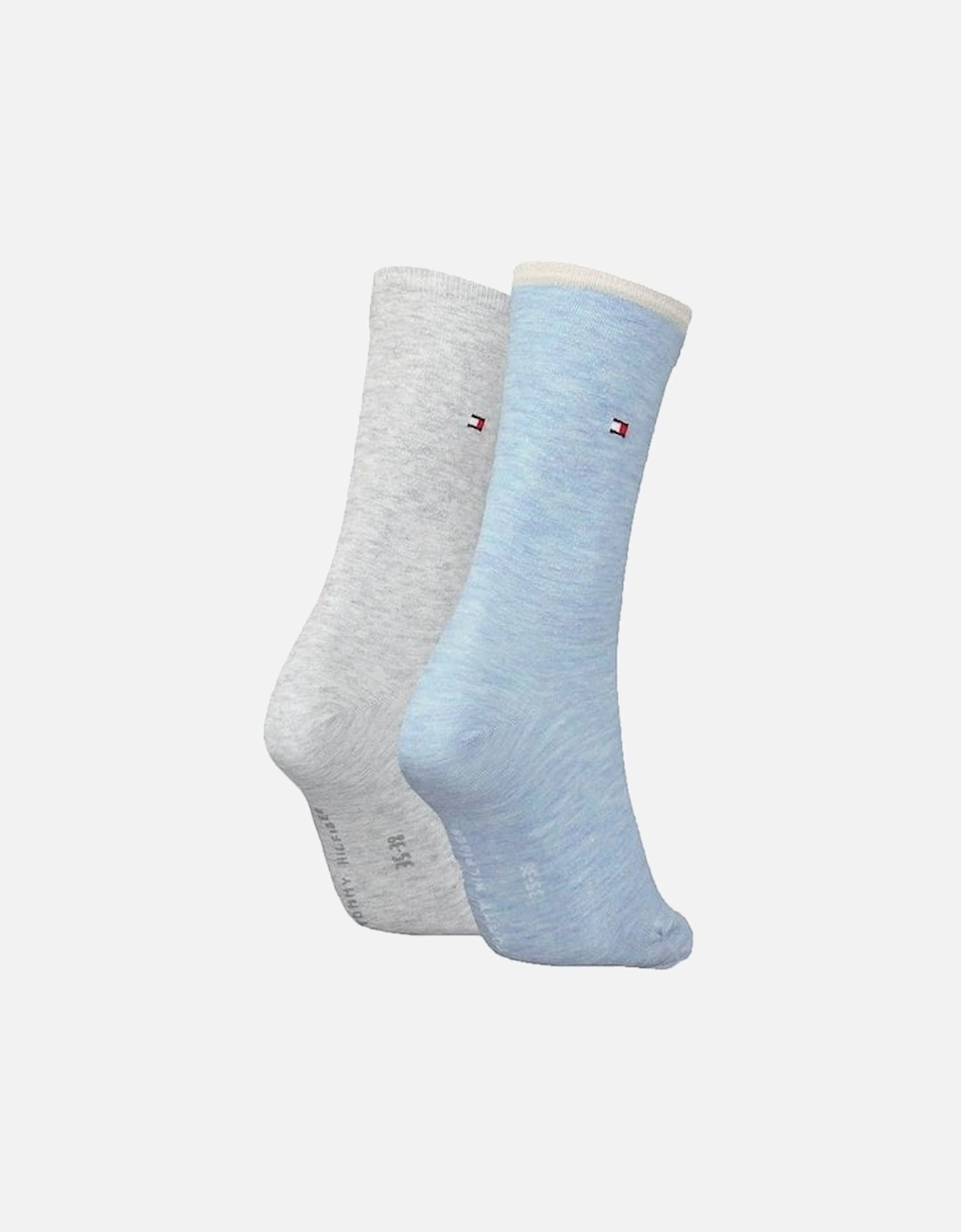 2-Pack Classic Embroidered Logo Women's Socks, Light Blue Melange