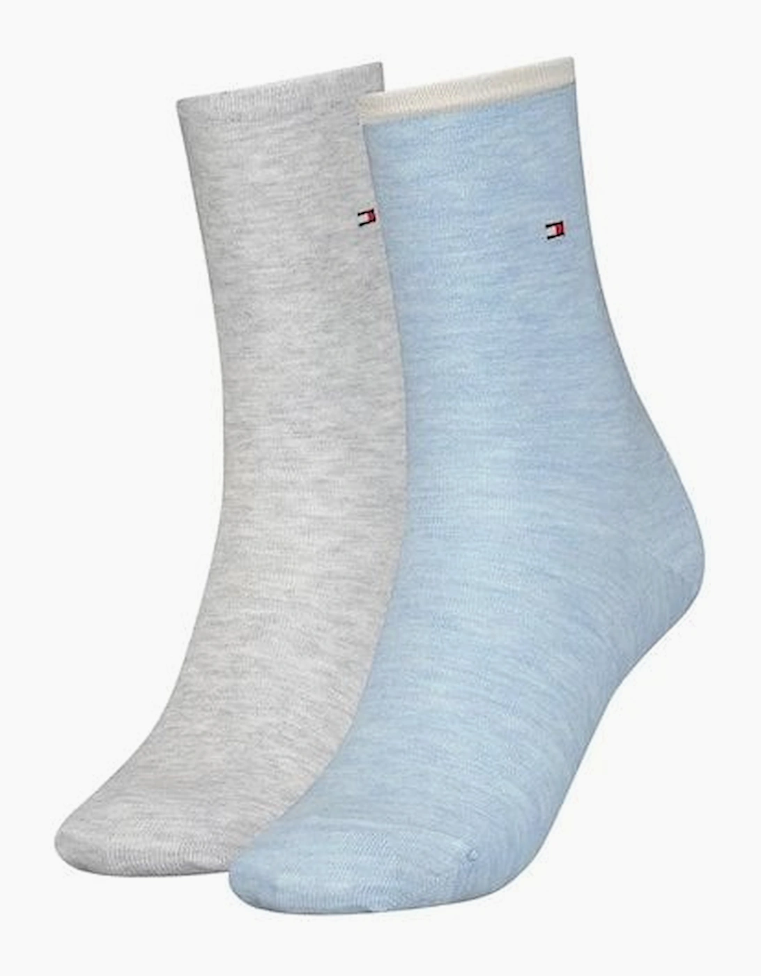 Tommy Hilfiger Women's 2-Pack Classic Embroidered Logo Women's Socks, Light Blue Melange - Grey - Size: 6/6.5/7/7.5/8/8.5/9