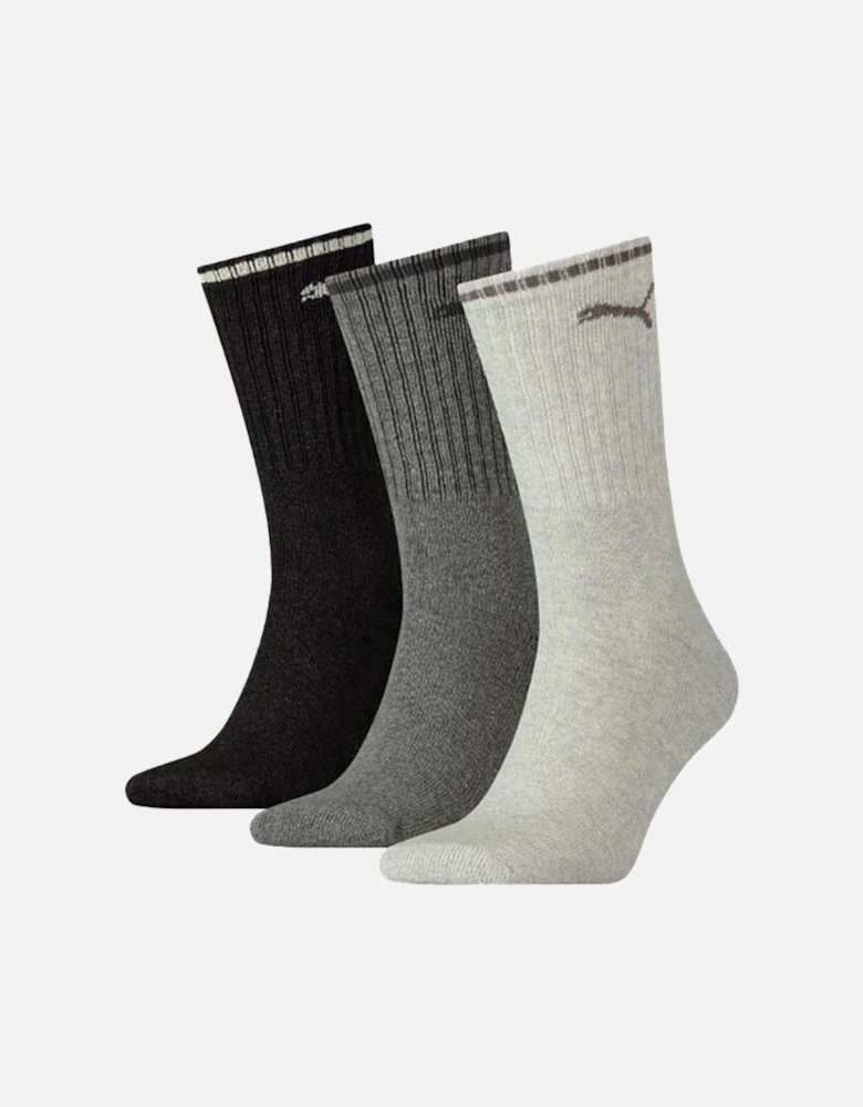 3-Pack Stripe Sports Socks, Grey Mix