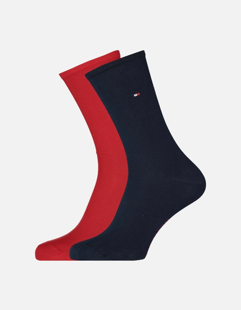 2-Pack Classic Embroidered Logo Women's Socks, Navy/Red