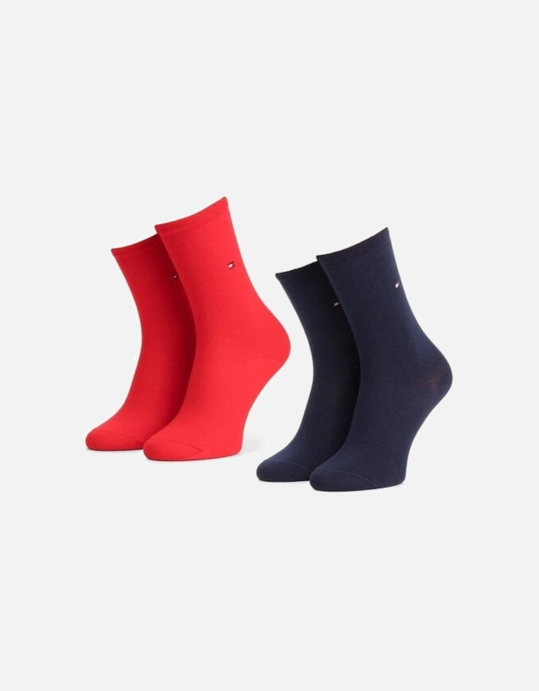 2-Pack Classic Embroidered Logo Women's Socks, Navy/Red