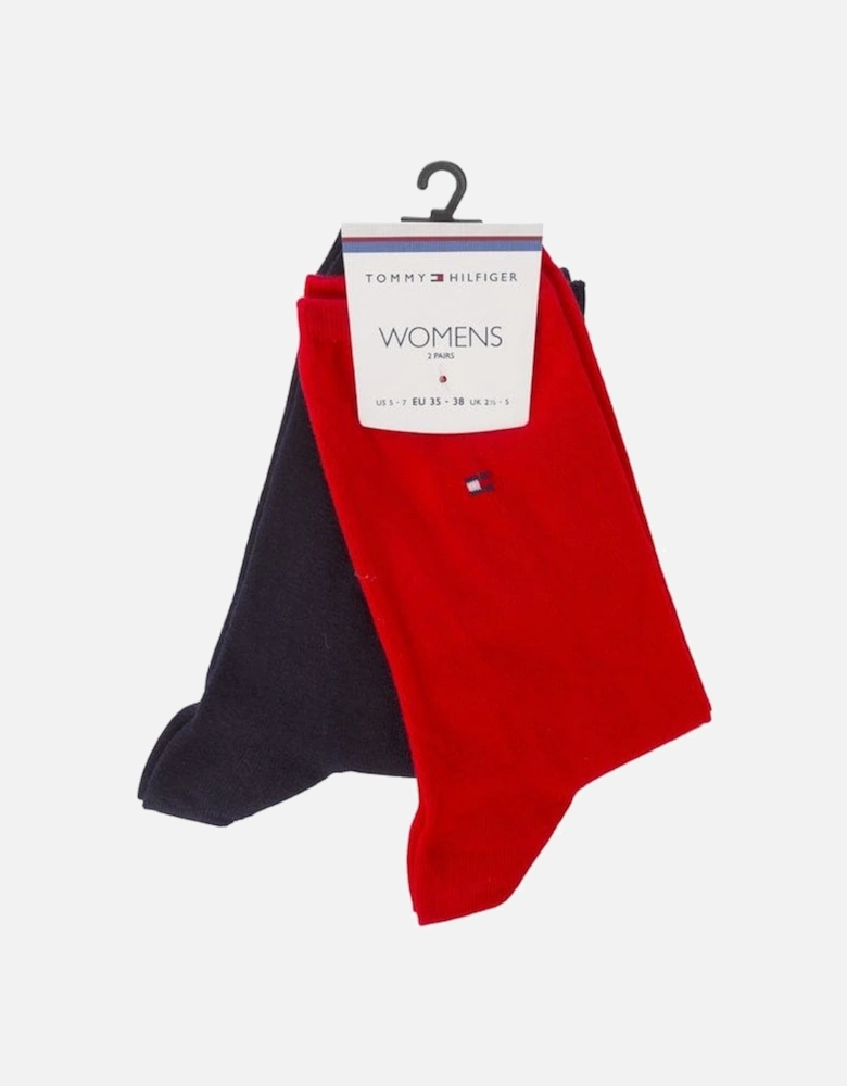 2-Pack Classic Embroidered Logo Women's Socks, Navy/Red