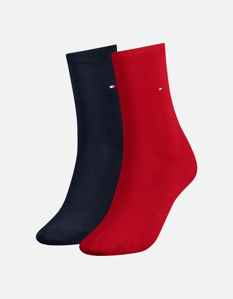 2-Pack Classic Embroidered Logo Women's Socks, Navy/Red