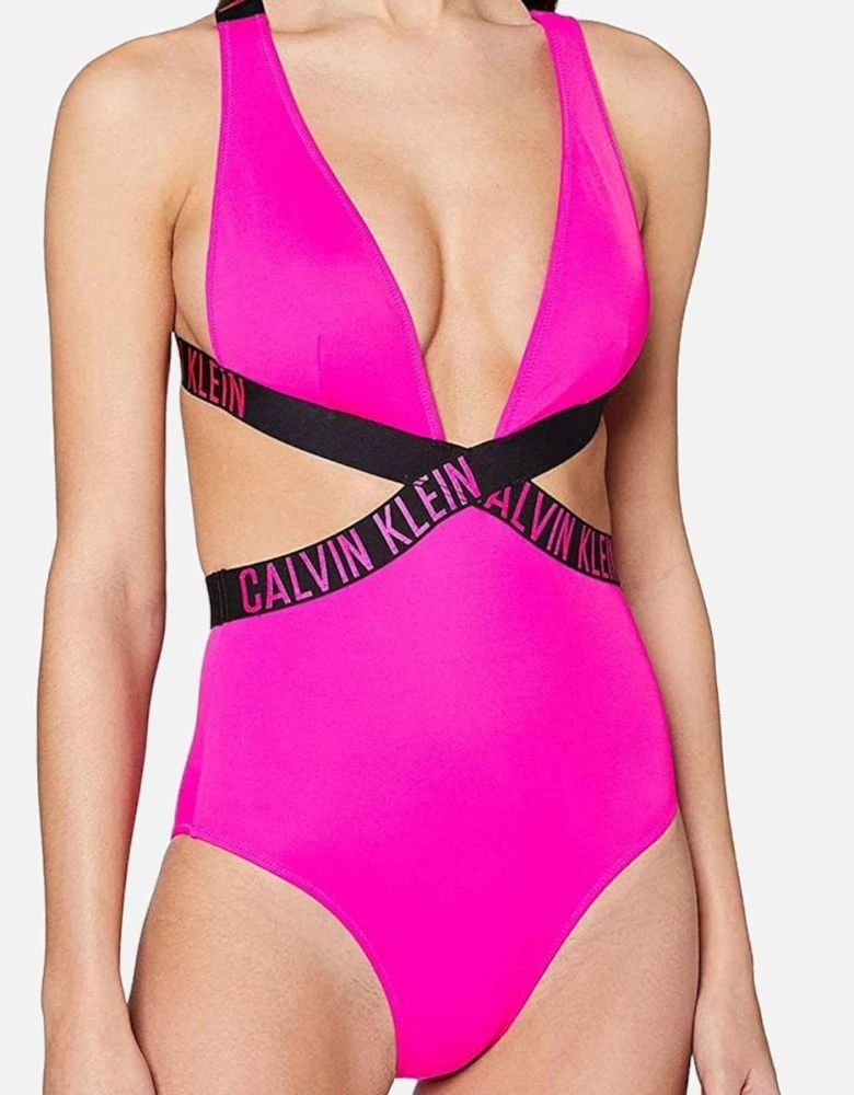 Intense Power Plunge One Piece Swimsuit, Pink Glo