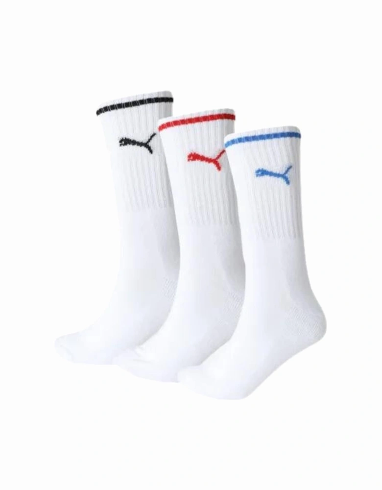 3-Pack Stripe Sports Socks, White w/ red/black/blue