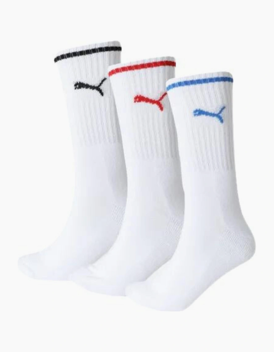 Puma Men's 3-Pack Stripe Sports Socks, White w/ red/black/blue - White/White - Size: 9/9.5/10/10.5/11/11.5/12
