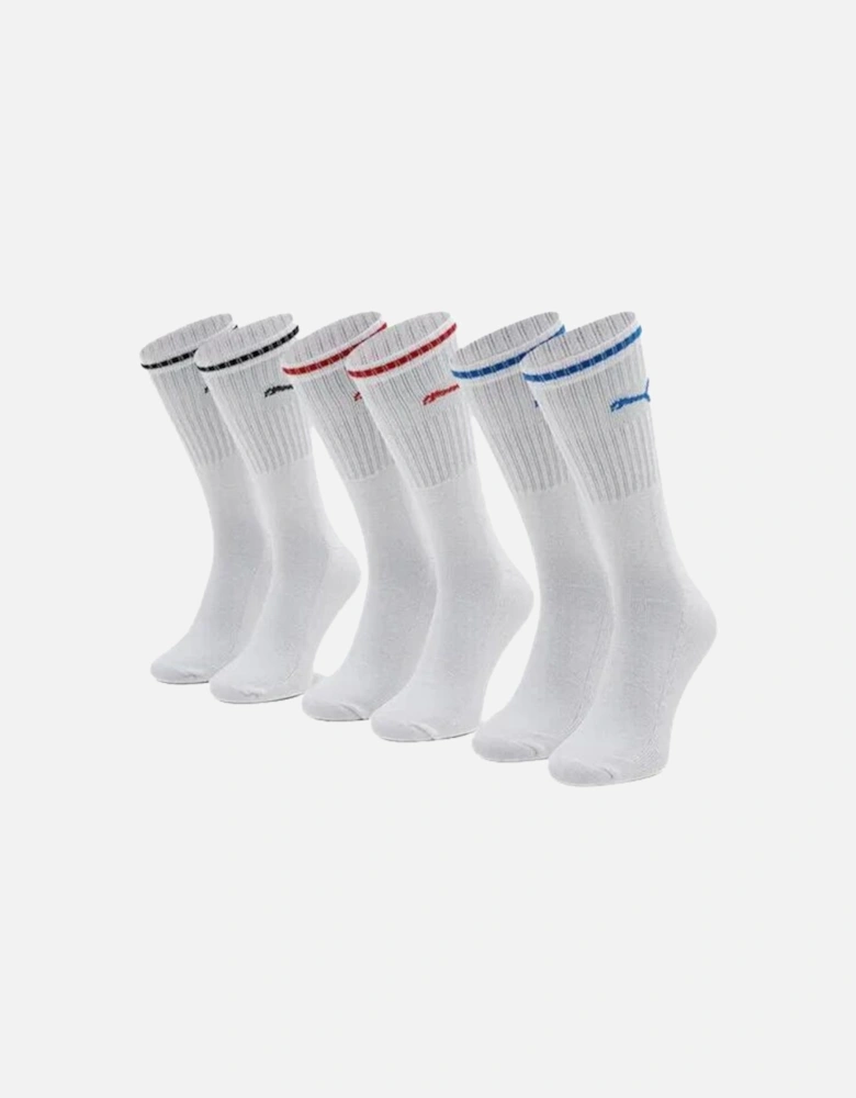 3-Pack Stripe Sports Socks, White w/ red/black/blue