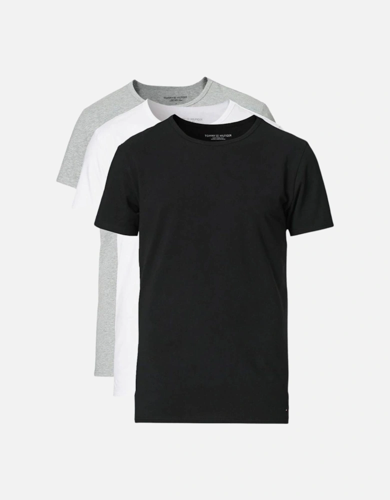 3-Pack Stretch Cotton T-Shirts, Black/White/Grey