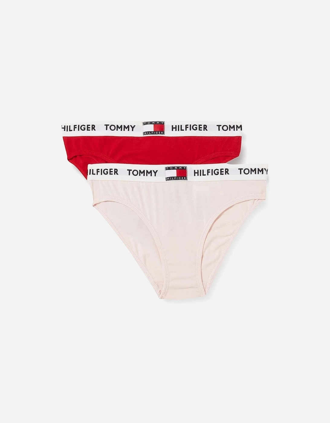 Tommy Hilfiger Girl's Girls 2 Pack Organic Cotton Bikini Brief, Primary Red/Pale Pink - Size: 10 years/11 years/12 years