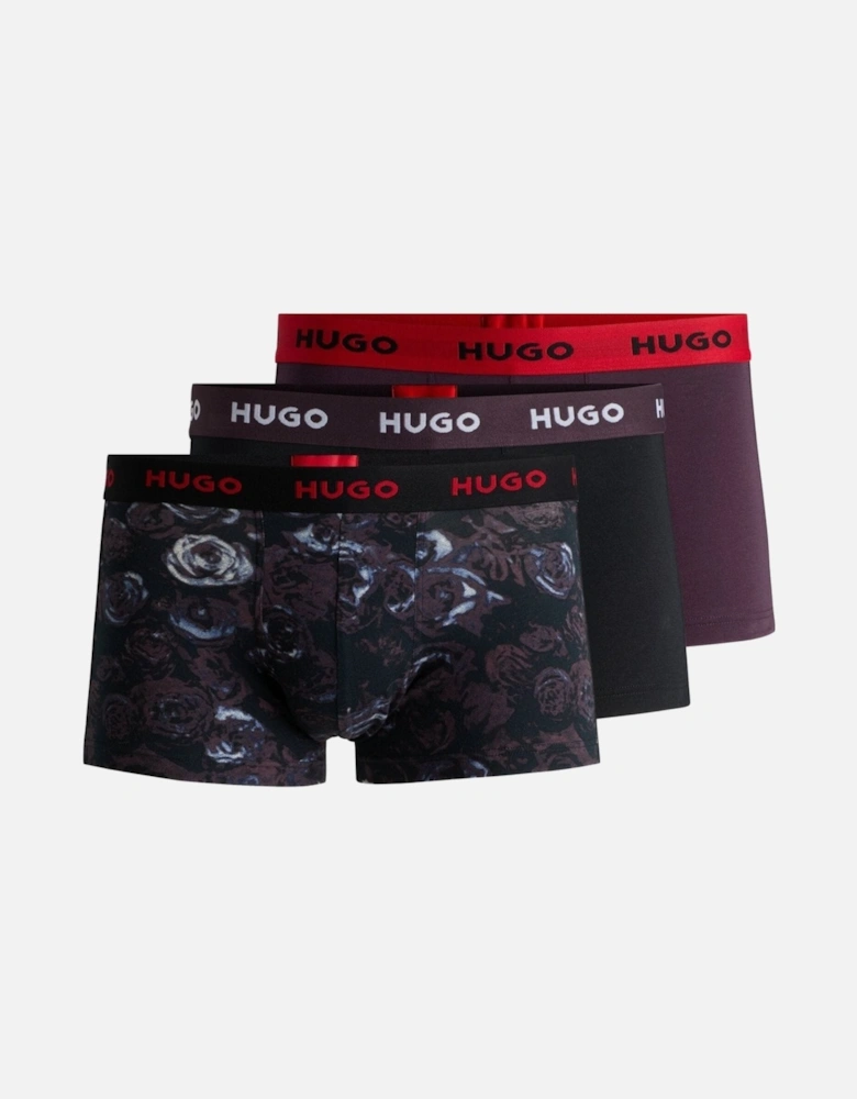 3-Pack Swirl Print Boxer Trunks, Black/purple