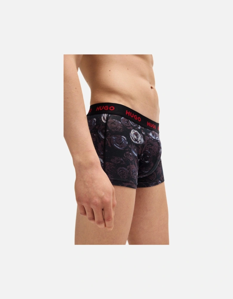 3-Pack Swirl Print Boxer Trunks, Black/purple