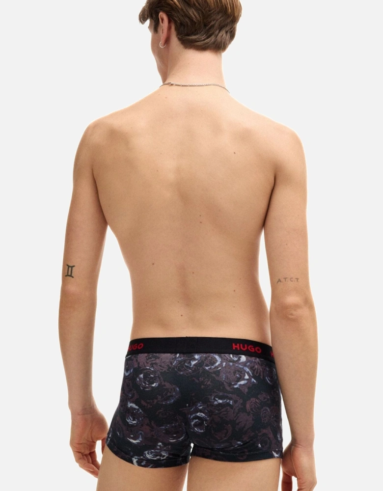 3-Pack Swirl Print Boxer Trunks, Black/purple