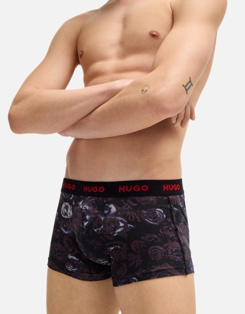 3-Pack Swirl Print Boxer Trunks, Black/purple