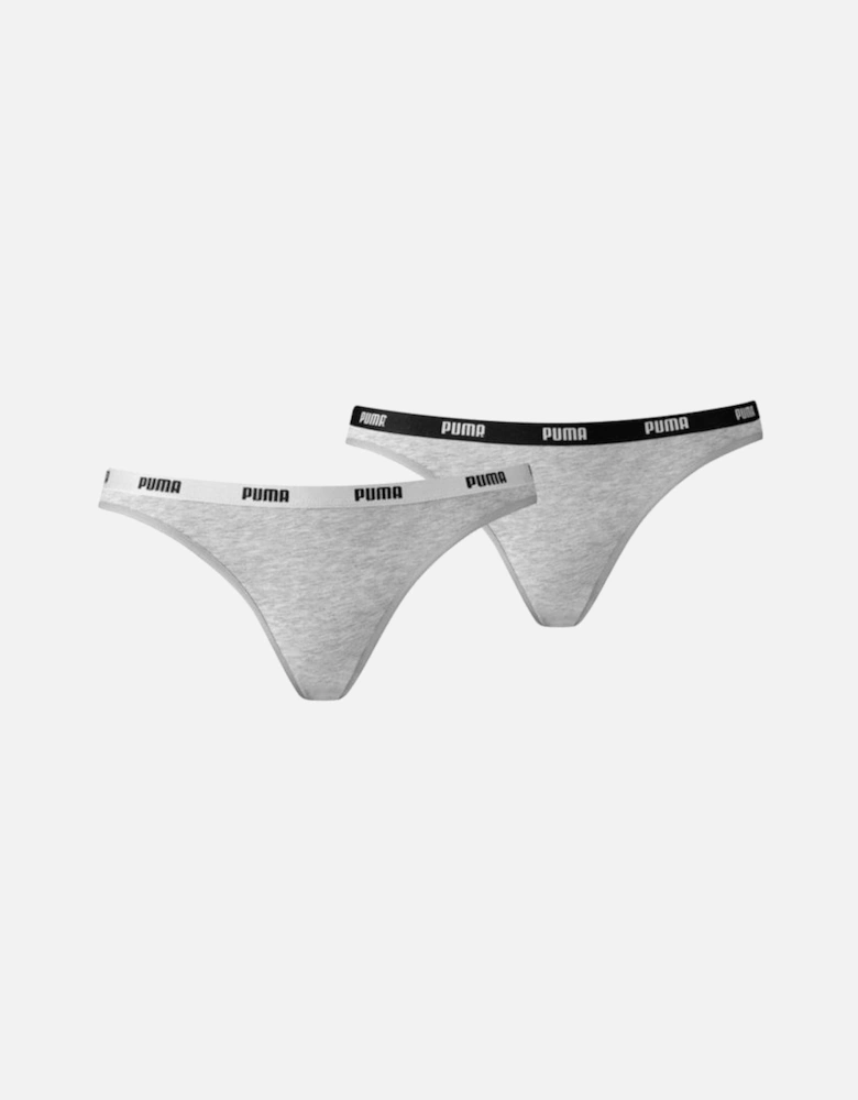 2-Pack Classic Logo Low-Rise Bikini Briefs, Grey Melange