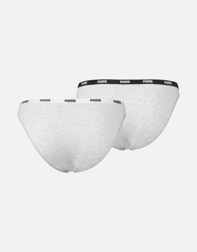 2-Pack Classic Logo Low-Rise Bikini Briefs, Grey Melange