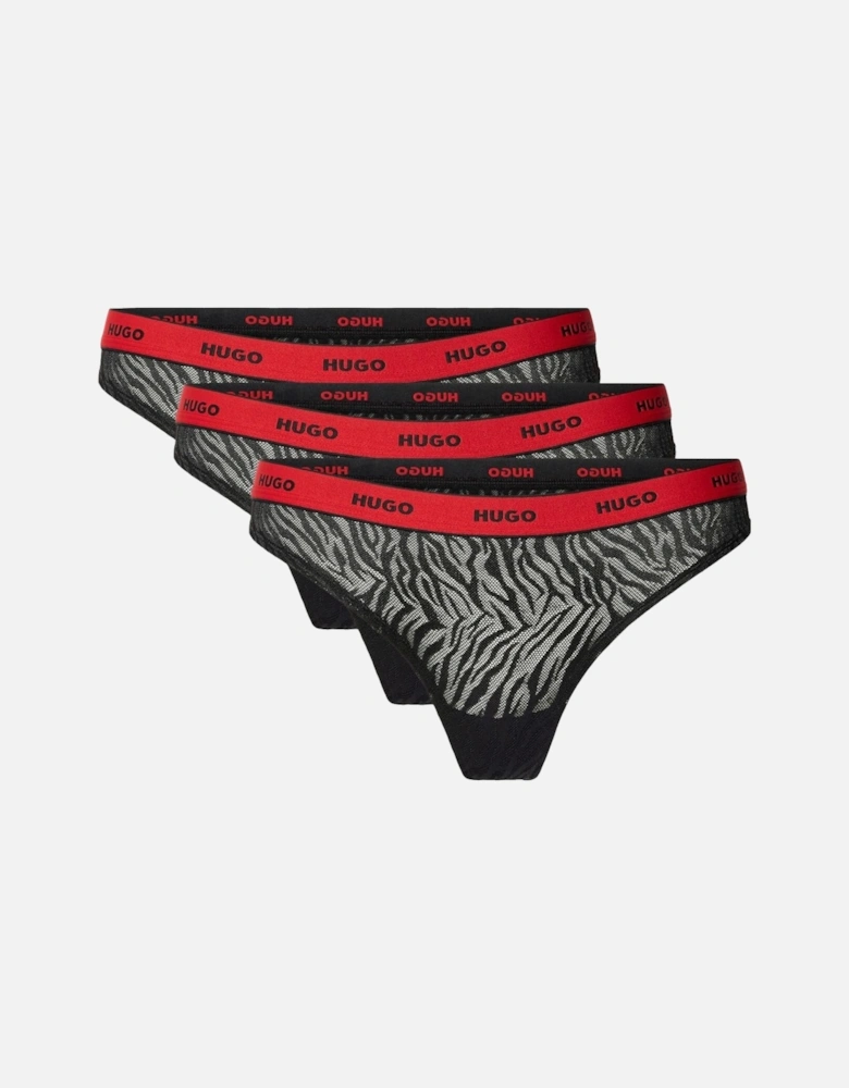 3-Pack Classic Logo Lace Thongs, Black/red