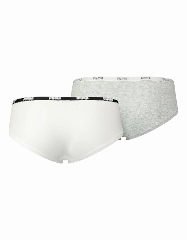 Cotton Modal Stretch 2-Pack Iconic Hipster Brief, White/Grey