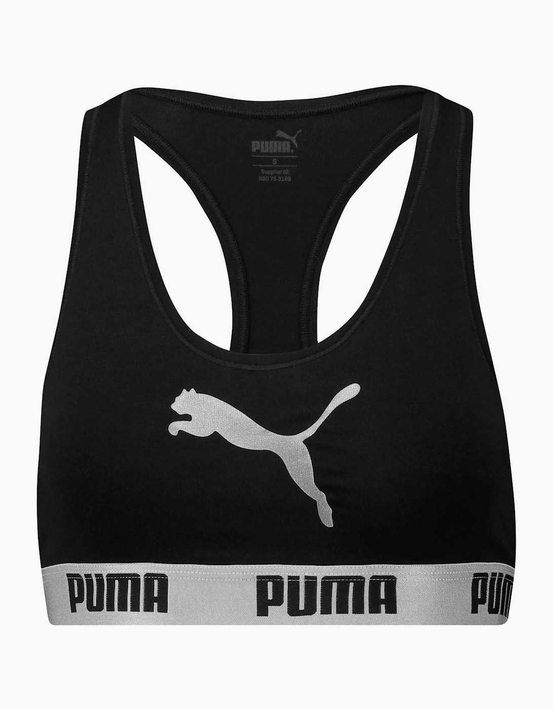 Puma Puma Women's Cotton Modal Stretch Cat Logo Racerback Bra, Black / Silver