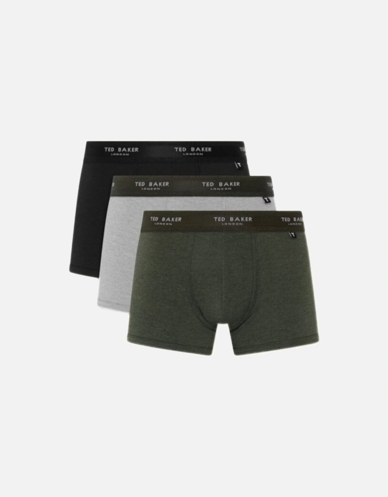 3-Pack Coloured Boxer Trunks, Black/Grey/Green