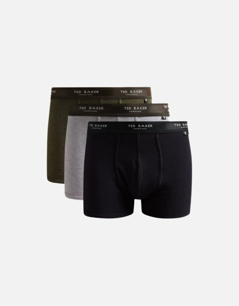 3-Pack Coloured Boxer Trunks, Black/Grey/Green