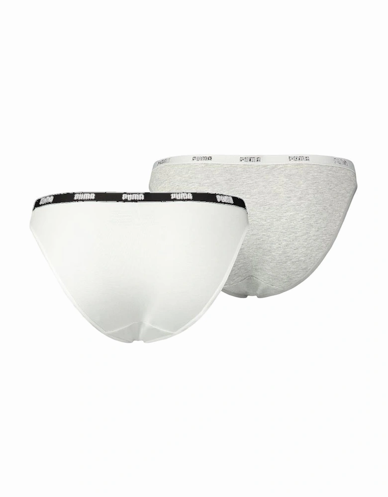 Cotton Modal Stretch 2-Pack Iconic Bikini Brief, White/Grey