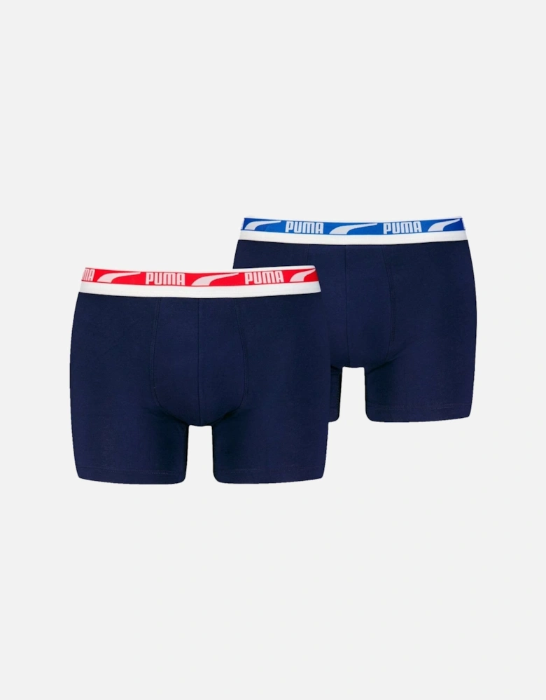 2-Pack Everyday Multi Logo Boxer Briefs, Navy w/ red/blue