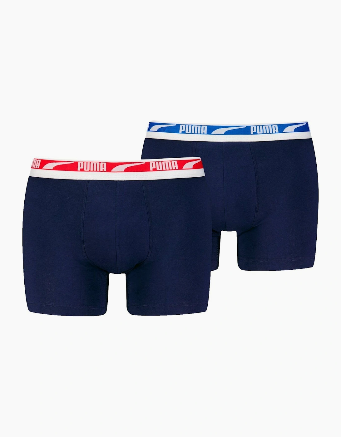 Puma Men's Navy/Navy 2-Pack Everyday Multi Logo Boxer Briefs, W/ Red/Blue  39/38/32 Xxl