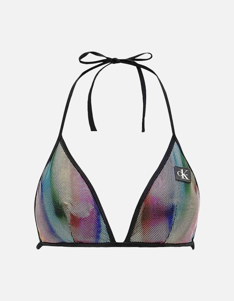 Pride Triangle Swim Bikini Top, Rainbow Gradient/Black