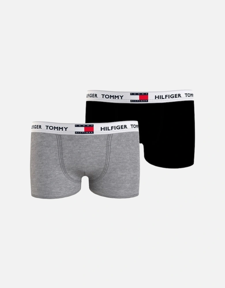 2-Pack Flag Logo Boys Boxer Trunks, Grey/Black