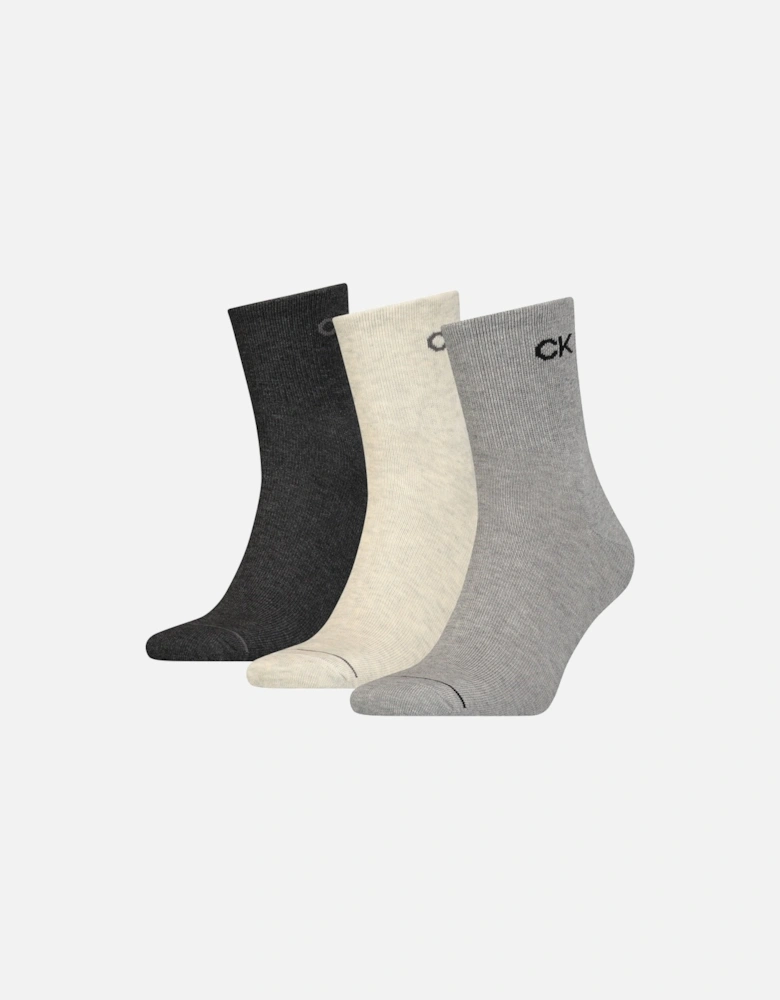 3-Pack Combed Cotton Short Socks, Mid Grey Melange