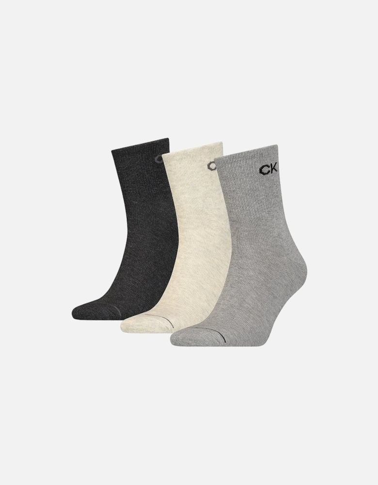 3-Pack Combed Cotton Short Socks, Mid Grey Melange