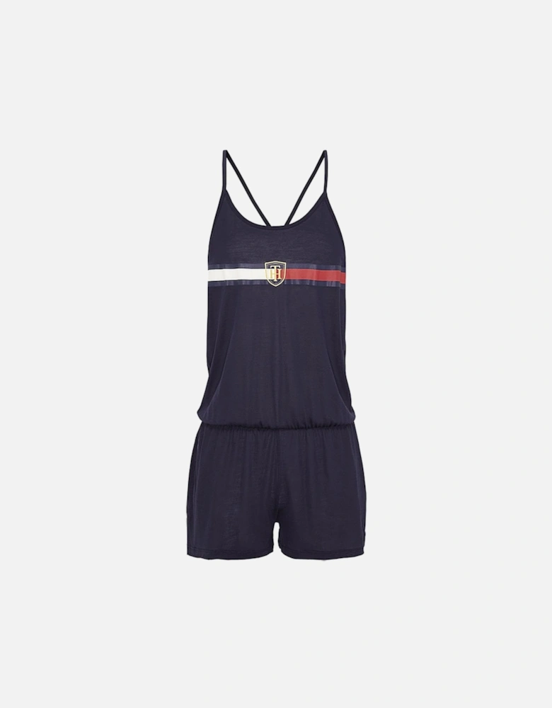 Pure Lyocell Statement Back Crest Playsuit / Romper, Navy