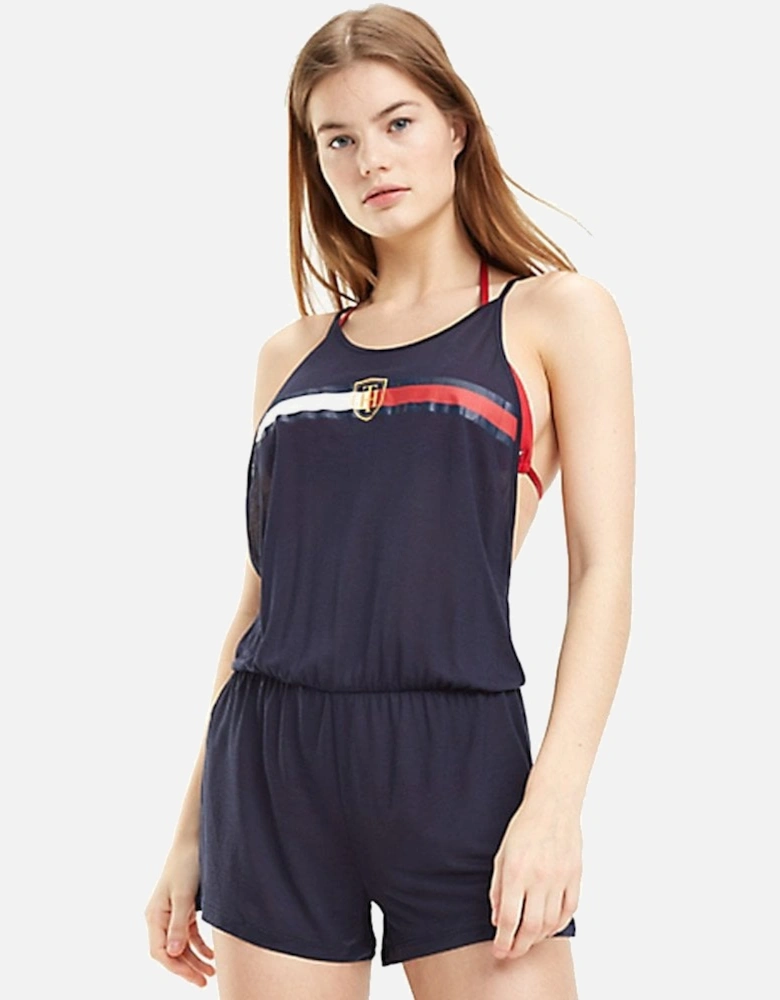 Pure Lyocell Statement Back Crest Playsuit / Romper, Navy