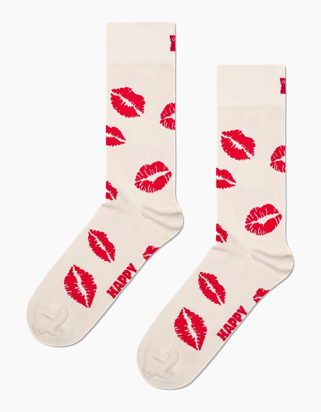 Happy Socks Women's White Kisses Socks,  5.5/5/3.5/4/4.5/7/6.5/6/3 Eur Size 36-40