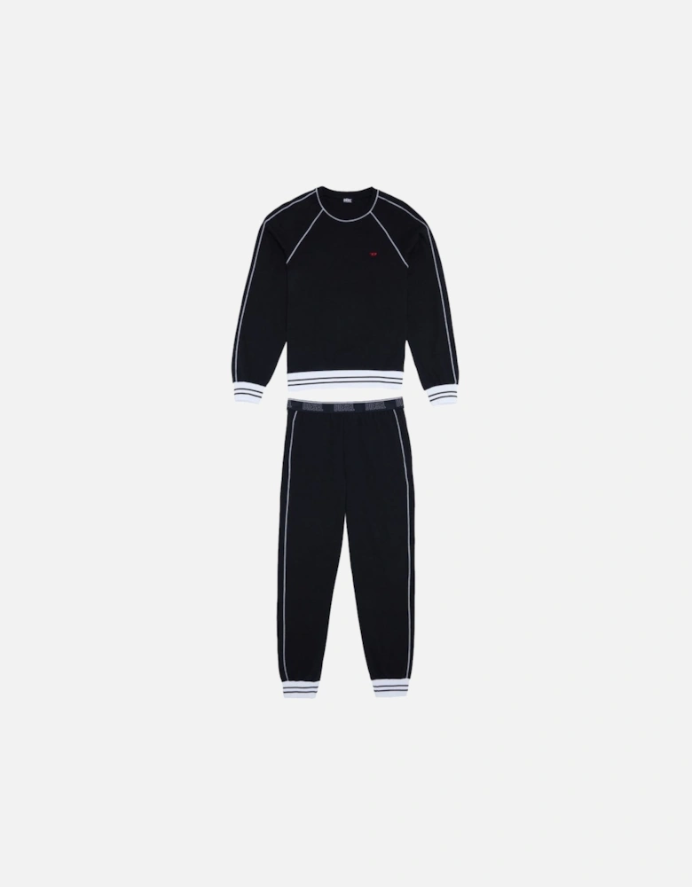 Cotton Pyjama Set With Striped Trims, Black