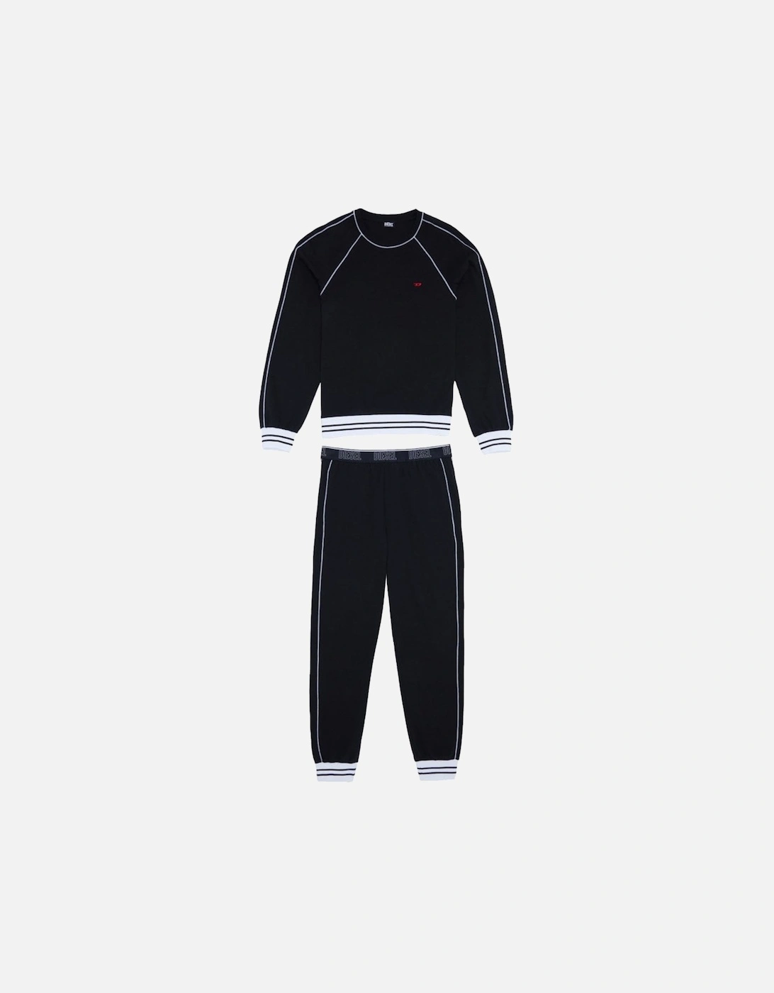 Cotton Pyjama Set With Striped Trims, Black, 3 of 2